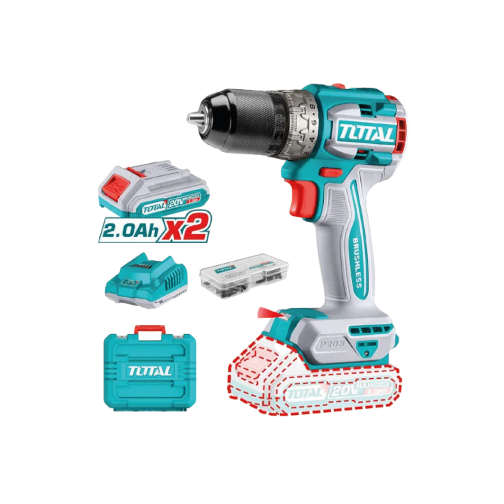 TALADRO ATORN A BATERIA 20V 60NM (COMPACTO) BL - 2BAT/CAR - TDLI20602 - TOTAL