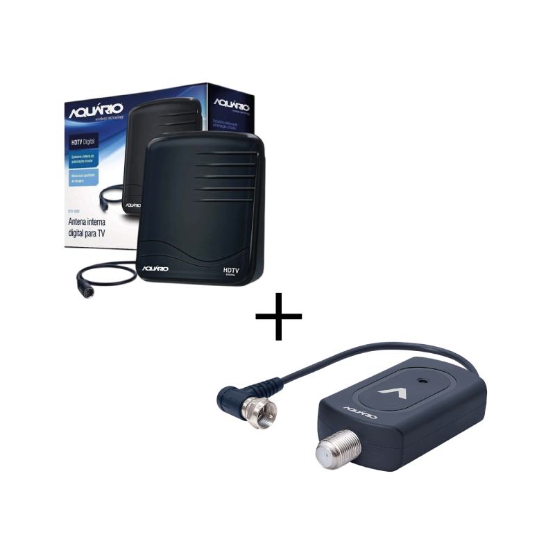 Antena Digital Interna para TV / DTV-1000 + Amplificador de Señal para TV - Aquario