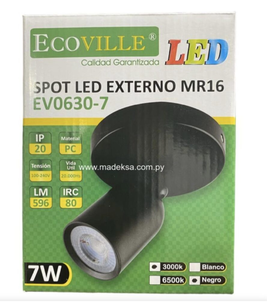 Spot ext led 7w negro ev06307 eco